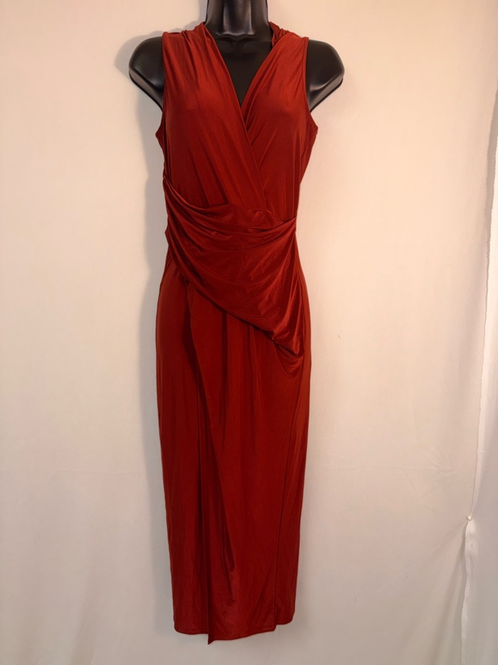 RACHEL Rachel Roy Sleeveless Rust Maxi Dress with Draped Waist